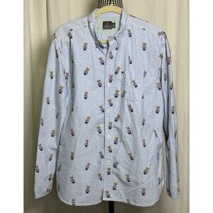Hawkings McGill Button Down Long Sleeve Shirt Hipster Fox Novelty Print L